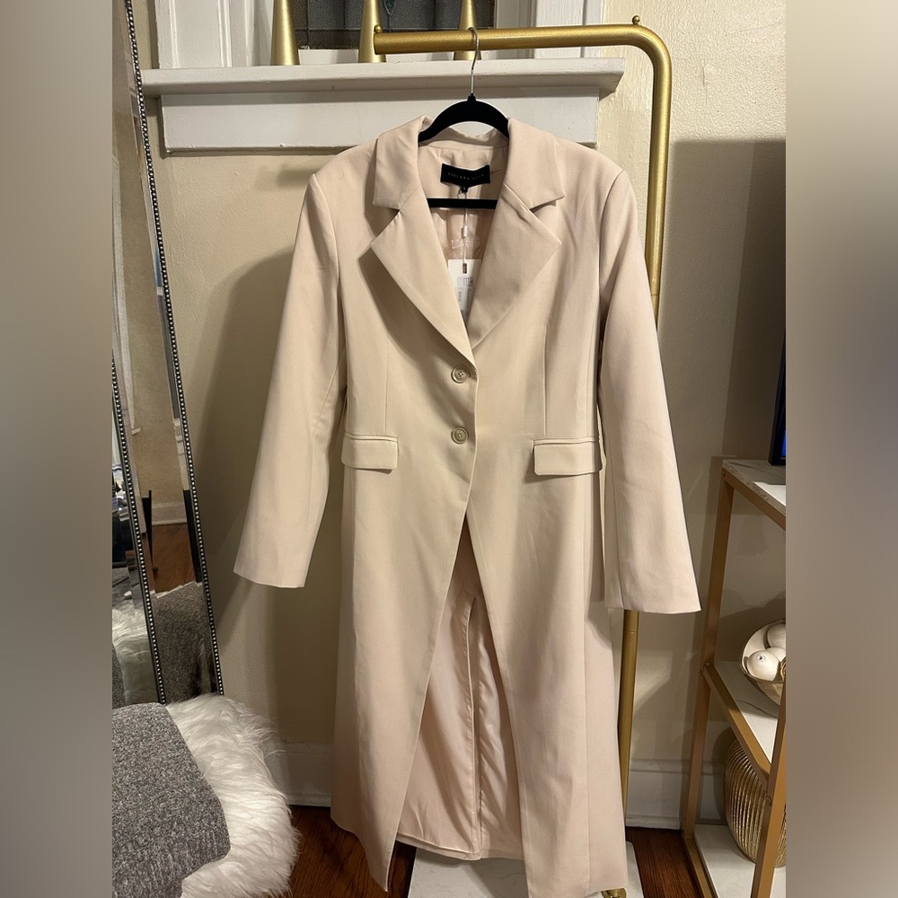 Long cream double button blazer